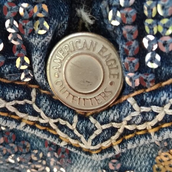AEO Super Stretch Kickboot Jeans Back Buttoned Flap Sequined Pockets  Sz 00 - Picture 10 of 10